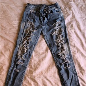 american eagle blue ripped hi-rise jeans